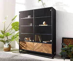 120 cm Display Cabinet, Metal, Black, Wood