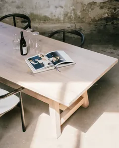 Oak Table with Angled Double Trestle Base
