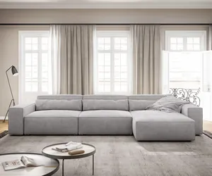 Corner Sofa with Corduroy Ottoman