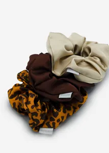 3 Pack Scrunchies - Leopard Brown Champagne